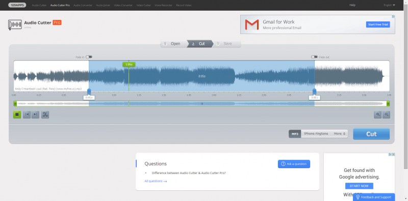 Audio Cutter Pro is a simple online audio editor and mp3 cutter
