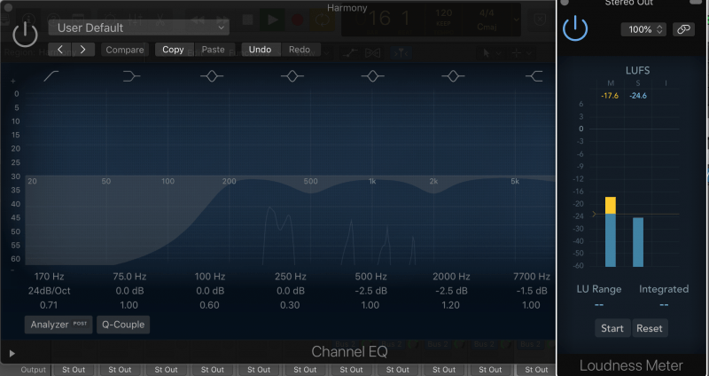 loudness meter with eq bypassed