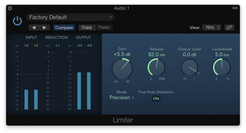 Applying a limiter to vocals in Logic Pro X