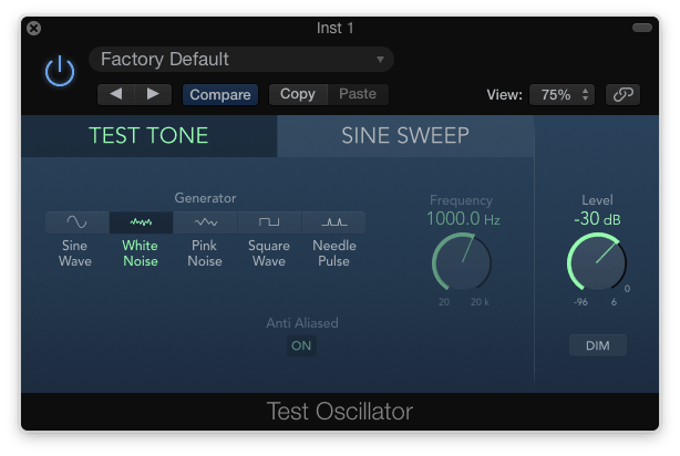 logic pro test oscillator noise generator