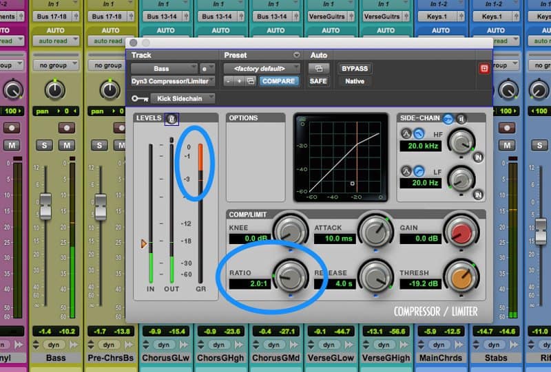 adjusting compressor ratio and threshold