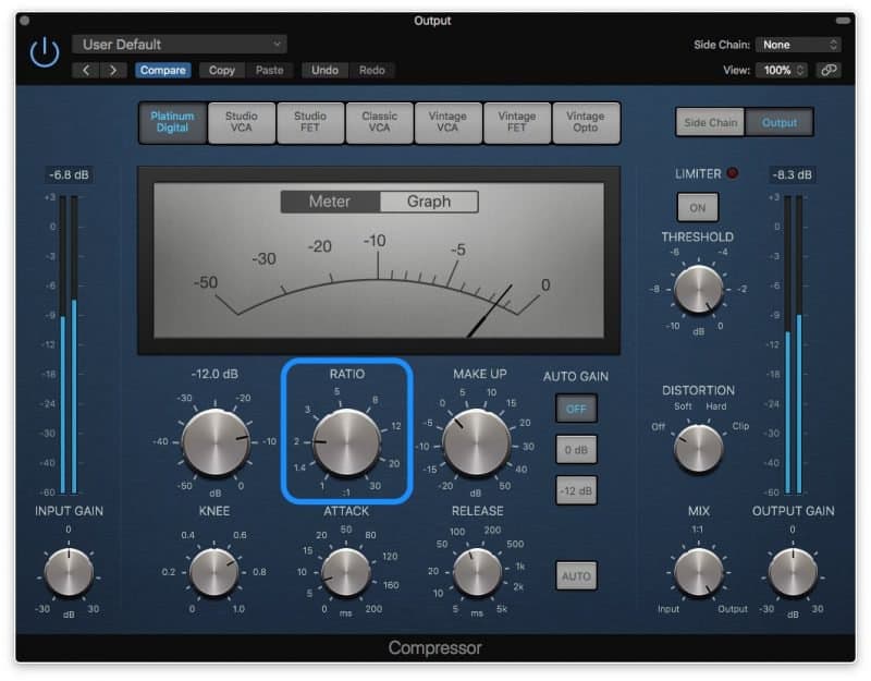 logic pro compressor with a 2:1 ratio