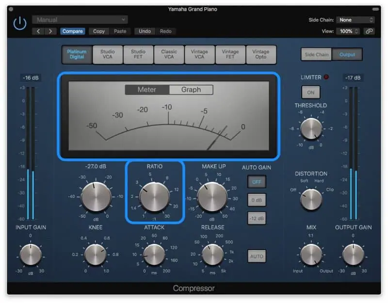 logic pro compressor with 2 to 3 db of gain reduction