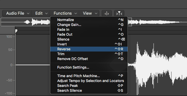 selecting reverse in logic pro