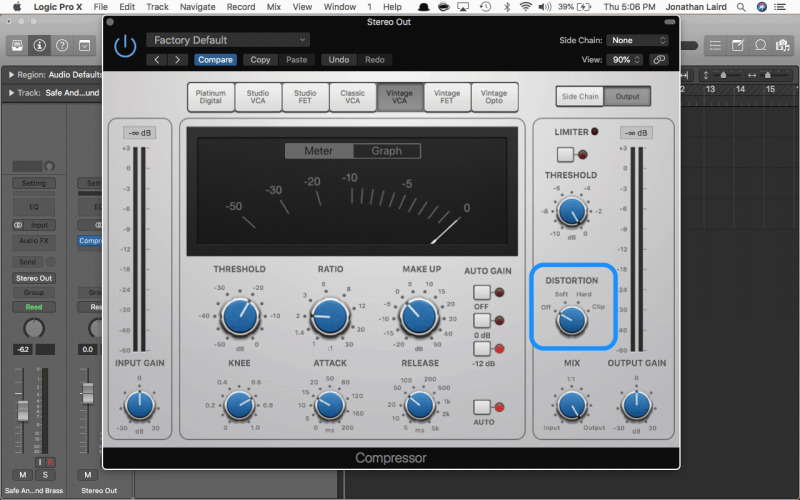 vintage vca compression with distortion highlighted