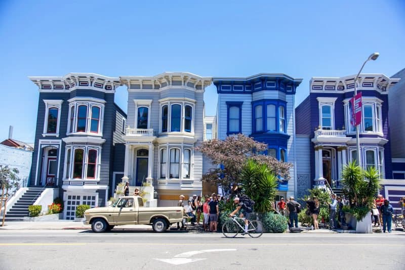 brightly colored houses outside