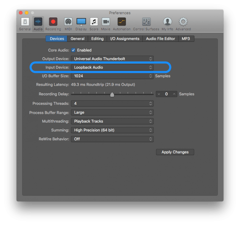 logic pro x input