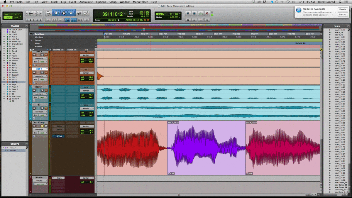 crossfading edit points where multiple vocal takes are stitched together