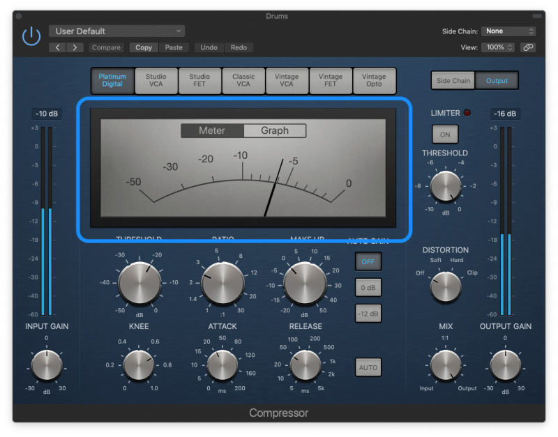 logic pro compressor with 6dB of gain reduction