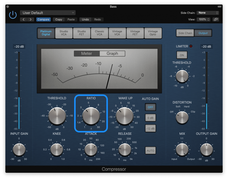 logic pro compressor with a ratio of 3:1
