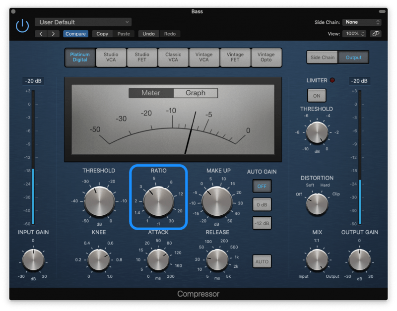 logic pro compressor with a ratio of 3:1