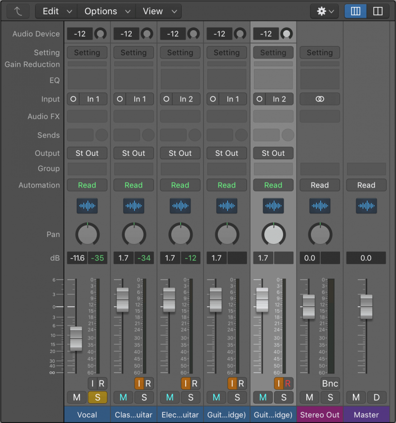 logic pro x mix view