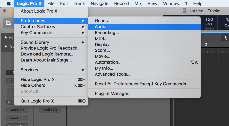 changing audio preferences in logic