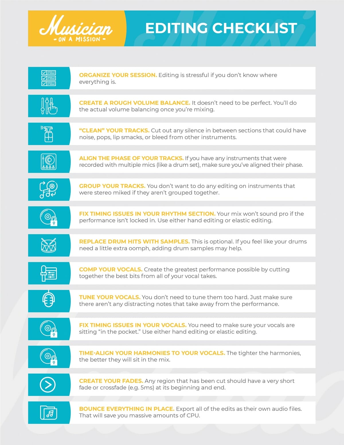 13 step audio editing checklist