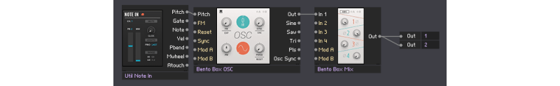 oscillator sending its signal to the mixer, which is going to the stereo output