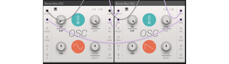 routing the sine output of one oscillator to the fm input of another