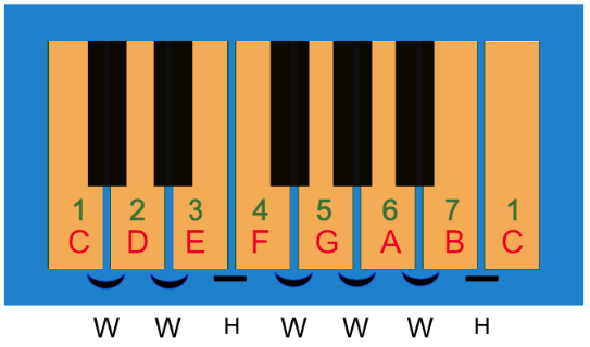 whole and half steps in a major scale