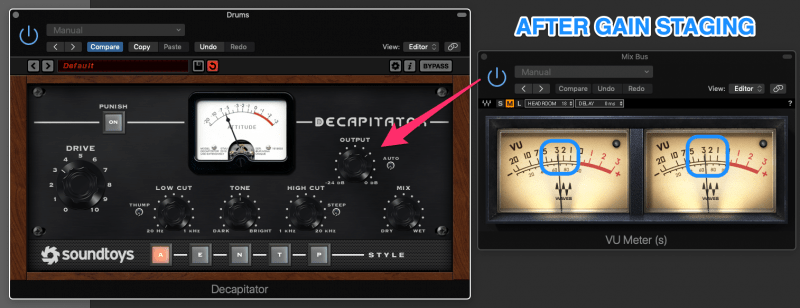 VU Meter sitting at -3dBVU after Gain Staging