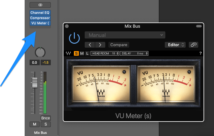plugin chain with vu meter at the end