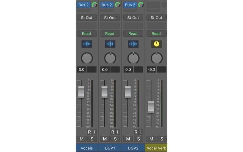 vocals and background vocals being sent to a reverb bus