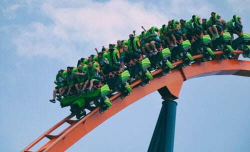 roller coaster car going down a hill, similar to the decay on an adsr curve