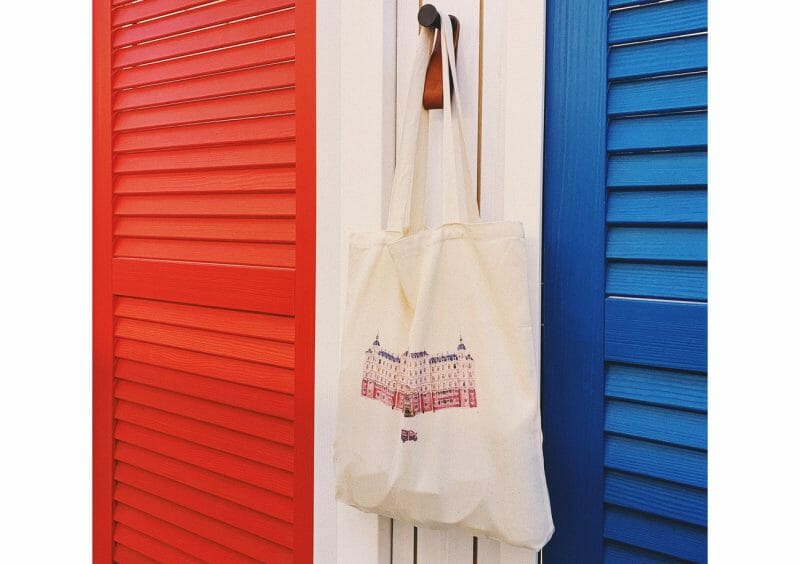 custom made tote bag with an ornate building printed on it