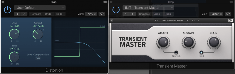 using distortion and transient master to shape the tone of a sound