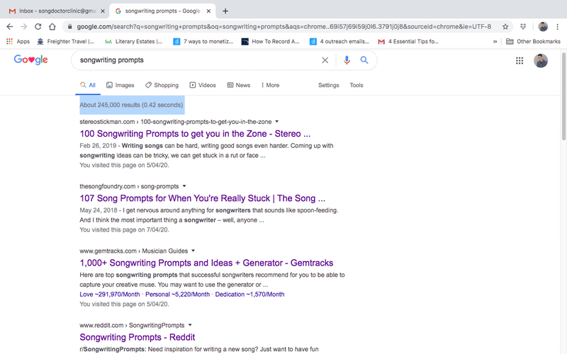 google search songwriting prompts