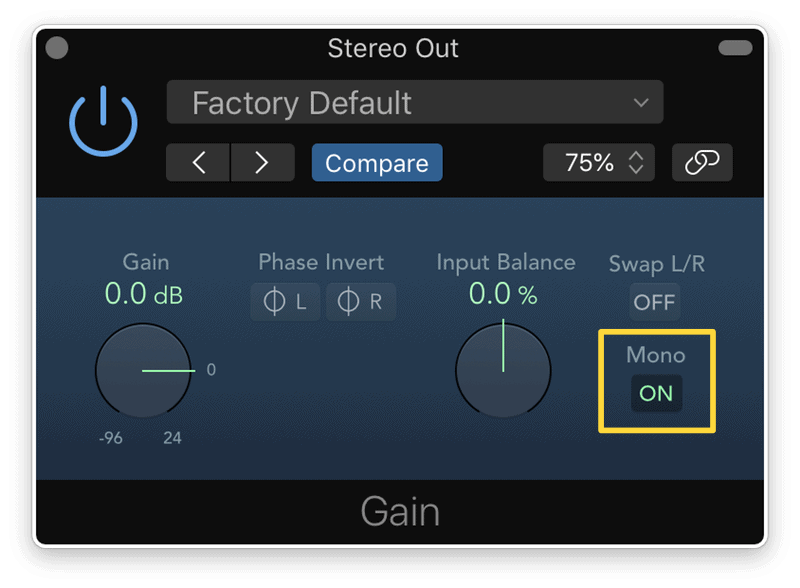 mono button in logic pro x