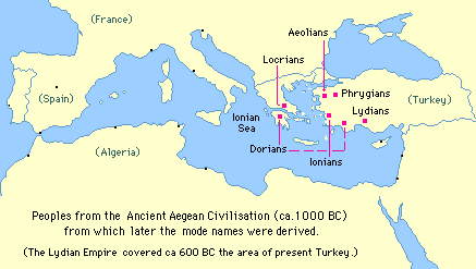 map of ancient greece showing places the modes are named after