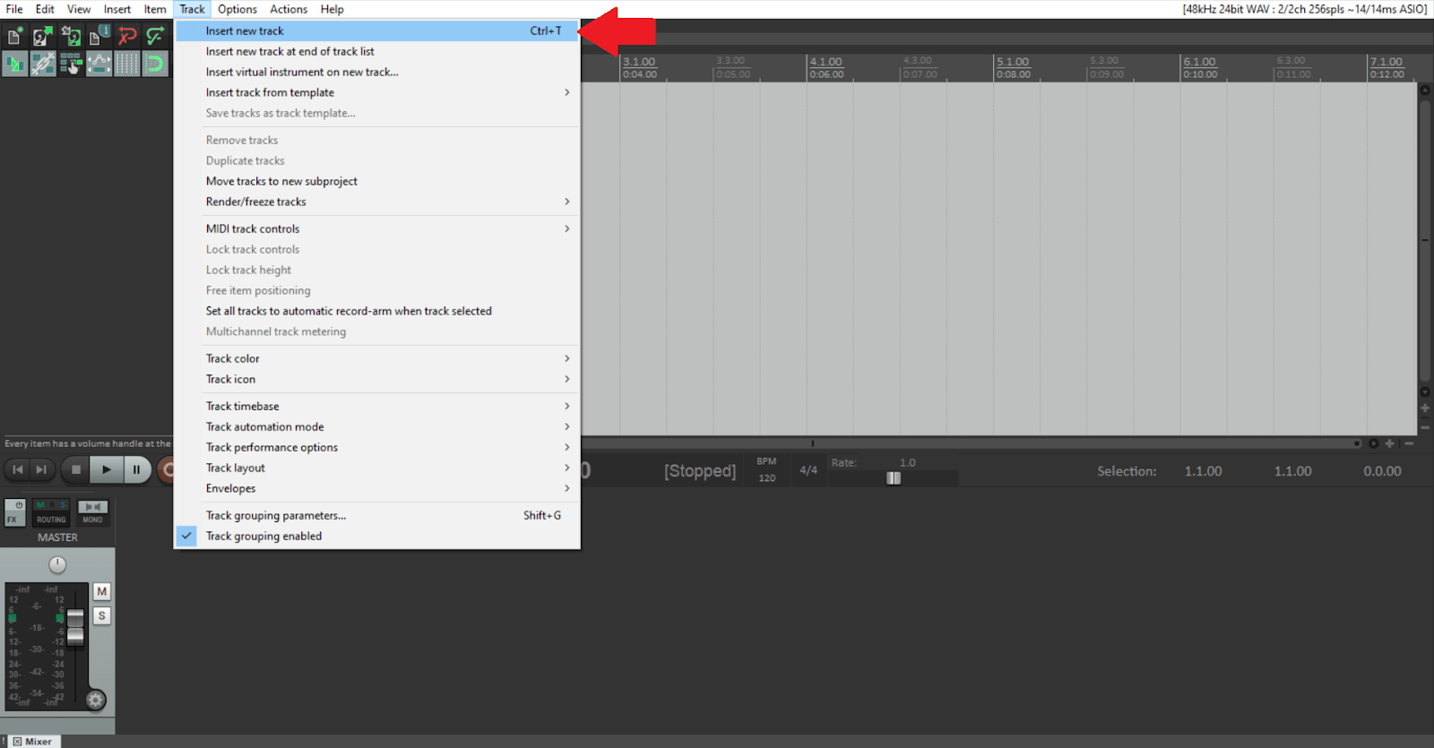 creating an audio track in reaper