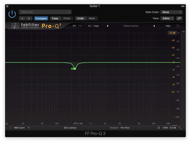 cutting the fundamental frequency of a guitar in the mid channel