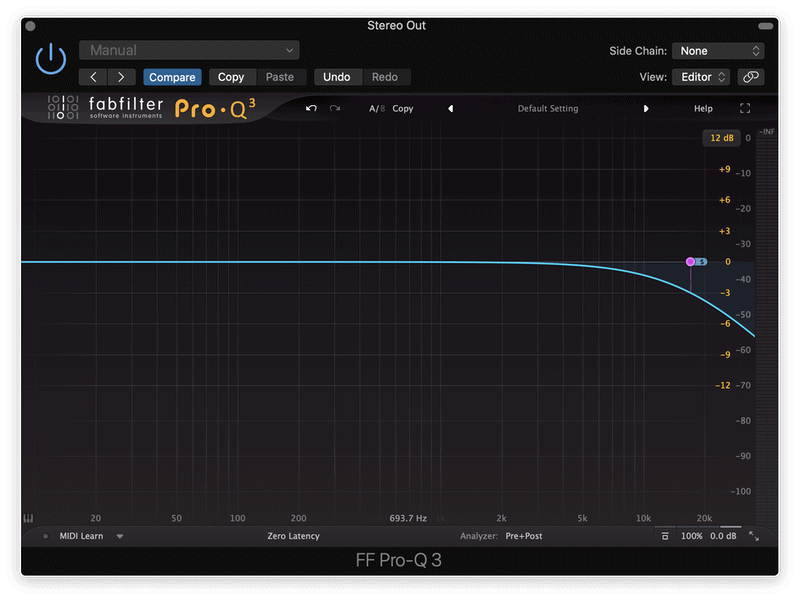 low pass filtering the sides of a recording