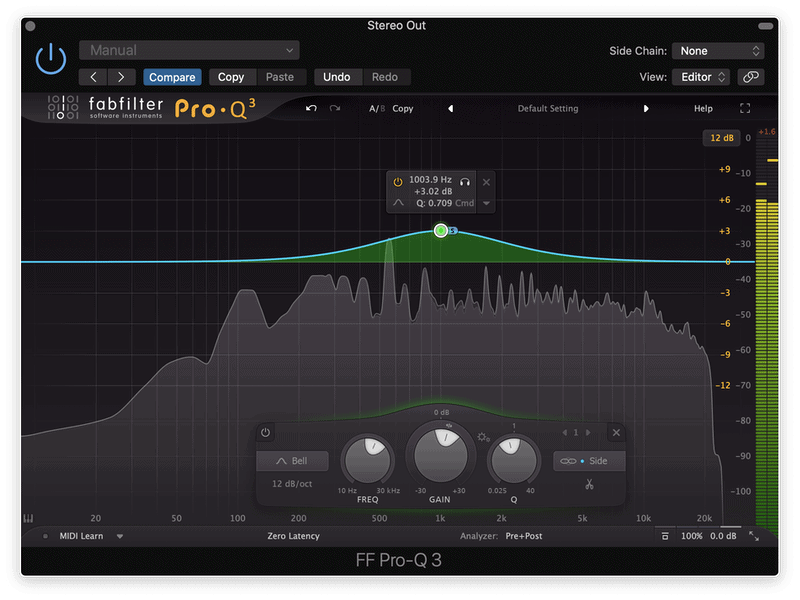 mid frequencies boosted in the mid channel