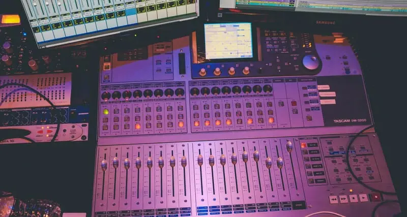 mixing console in a studio